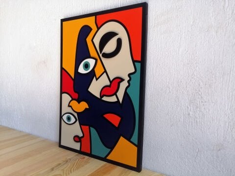 Fusion – Geometrik Yüz Figürlü MDF Ahşap Katmanlı Duvar Tablosu | El Boyama & Lazer Kesim