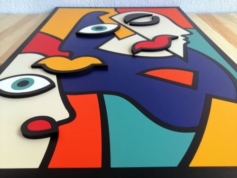 Fusion – Geometrik Yüz Figürlü MDF Ahşap Katmanlı Duvar Tablosu | El Boyama & Lazer Kesim