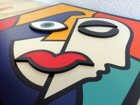 Fusion – Geometrik Yüz Figürlü MDF Ahşap Katmanlı Duvar Tablosu | El Boyama & Lazer Kesim