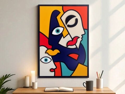 Fusion – Geometrik Yüz Figürlü MDF Ahşap Katmanlı Duvar Tablosu | El Boyama & Lazer Kesim