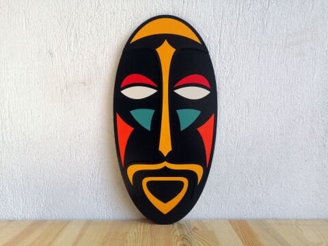 Ritüel – Etnik Mask Formlu MDF Ahşap Katmanlı Duvar Dekoru | El Boyama & Lazer Kesim