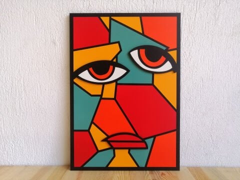 Visage – Parçalı Yüz Tasarımlı MDF Ahşap Katmanlı Duvar Tablosu | El Boyaması & Lazer Kesim