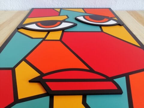 Visage – Parçalı Yüz Tasarımlı MDF Ahşap Katmanlı Duvar Tablosu | El Boyaması & Lazer Kesim