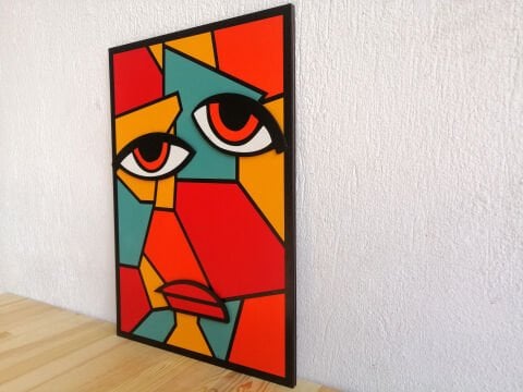 Visage – Parçalı Yüz Tasarımlı MDF Ahşap Katmanlı Duvar Tablosu | El Boyaması & Lazer Kesim