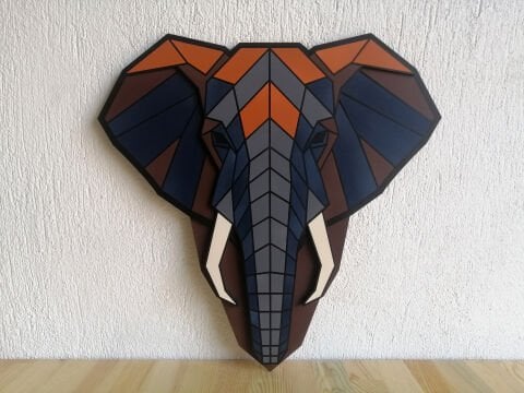 Echo – Geometrik Fil Başlı MDF Ahşap Katmanlı Duvar Dekoru | El Boyama & Lazer Kesim