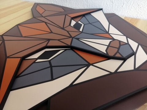 Vulpes – Geometrik Tilki Figürlü MDF Ahşap Katmanlı Duvar Dekoru | El Boyama & Lazer Kesim