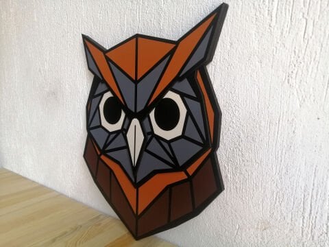 Agna – Geometrik Baykuş Figürlü MDF Ahşap Katmanlı Duvar Dekoru | El Boyama & Lazer Kesim