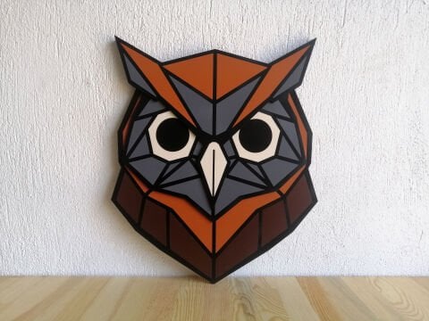 Agna – Geometrik Baykuş Figürlü MDF Ahşap Katmanlı Duvar Dekoru | El Boyama & Lazer Kesim