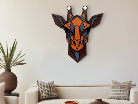 Savan – Geometrik Zürafa Figürlü MDF Ahşap Katmanlı Duvar Dekoru | El Boyama & Lazer Kesim