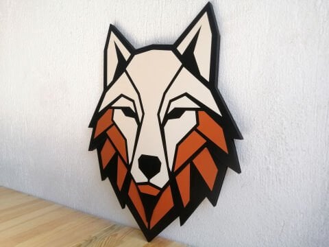 Varka – Geometrik Kurt Başı Figürlü MDF Ahşap Katmanlı Tablo | El Boyama & Lazer Kesim