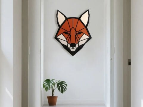 Alira –Geometrik Tilki Figürlü MDF Ahşap Katmanlı Duvar Tablo | El Boyama & Lazer Kesim