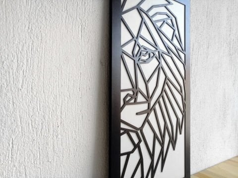 Rava – Geometrik Aslan Figürlü Siyah Beyaz  MDF Ahşap Katmanlı Duvar Tablosu | Lazer Kesim
