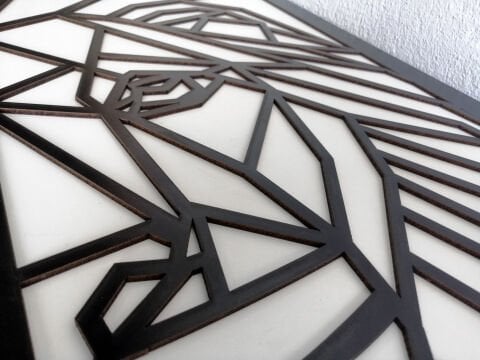 Rava – Geometrik Aslan Figürlü Siyah Beyaz  MDF Ahşap Katmanlı Duvar Tablosu | Lazer Kesim