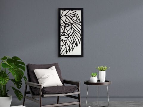Rava – Geometrik Aslan Figürlü Siyah Beyaz  MDF Ahşap Katmanlı Duvar Tablosu | Lazer Kesim