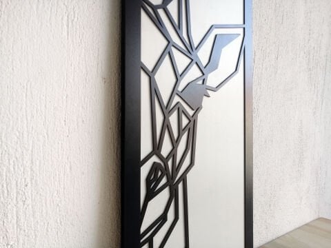 Aroha – Geometrik Zürafa Figürlü Siyah Beyaz MDF Ahşap Katmanlı Duvar Tablosu | Lazer Kesim