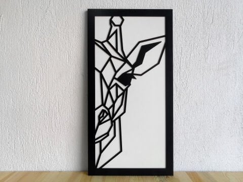 Aroha – Geometrik Zürafa Figürlü Siyah Beyaz MDF Ahşap Katmanlı Duvar Tablosu | Lazer Kesim