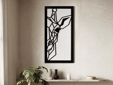 Aroha – Geometrik Zürafa Figürlü Siyah Beyaz MDF Ahşap Katmanlı Duvar Tablosu | Lazer Kesim