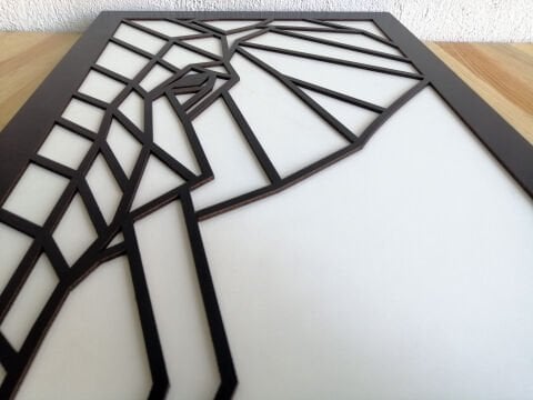 Norsu –Geometrik Fil Figürlü Siyah Beyaz MDF Ahşap Katmanlı Duvar Tablosu | Lazer Kesim