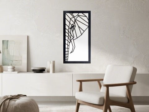 Norsu –Geometrik Fil Figürlü Siyah Beyaz MDF Ahşap Katmanlı Duvar Tablosu | Lazer Kesim