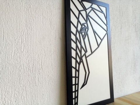 Norsu –Geometrik Fil Figürlü Siyah Beyaz MDF Ahşap Katmanlı Duvar Tablosu | Lazer Kesim