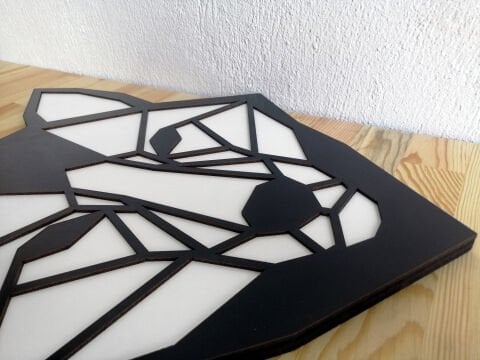 Luma – Geometrik Tilki Figürlü Siyah Beyaz  MDF Ahşap Katmanlı Duvar Tablosu | Lazer Kesim