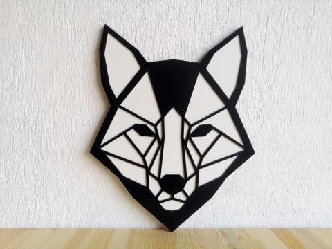 Luma – Geometrik Tilki Figürlü Siyah Beyaz  MDF Ahşap Katmanlı Duvar Tablosu | Lazer Kesim