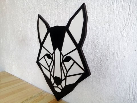 Luma – Geometrik Tilki Figürlü Siyah Beyaz  MDF Ahşap Katmanlı Duvar Tablosu | Lazer Kesim