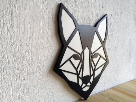 Luma – Geometrik Tilki Figürlü Siyah Beyaz  MDF Ahşap Katmanlı Duvar Tablosu | Lazer Kesim