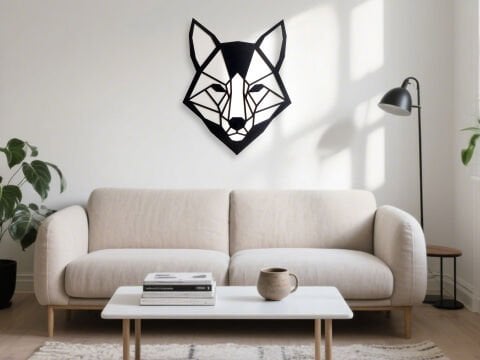 Luma – Geometrik Tilki Figürlü Siyah Beyaz  MDF Ahşap Katmanlı Duvar Tablosu | Lazer Kesim