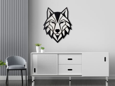 Ruka – Geometrik Kurt Figürlü Siyah Beyaz MDF Ahşap Katmanlı Duvar Tablosu | Lazer Kesim