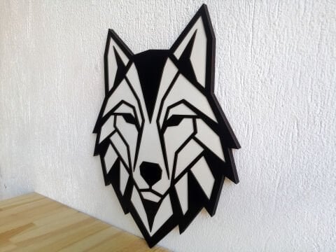 Ruka – Geometrik Kurt Figürlü Siyah Beyaz MDF Ahşap Katmanlı Duvar Tablosu | Lazer Kesim