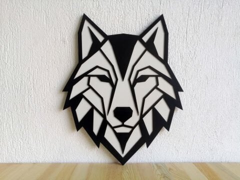 Ruka – Geometrik Kurt Figürlü Siyah Beyaz MDF Ahşap Katmanlı Duvar Tablosu | Lazer Kesim
