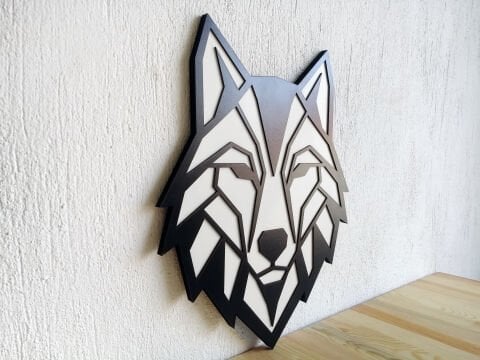 Ruka – Geometrik Kurt Figürlü Siyah Beyaz MDF Ahşap Katmanlı Duvar Tablosu | Lazer Kesim