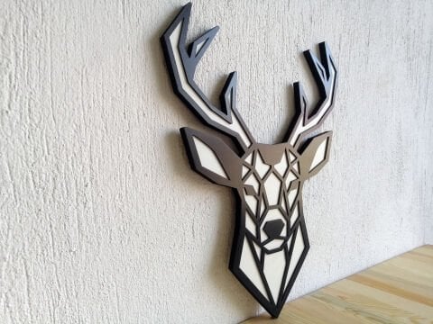 Veika – Geometrik Geyik Figürlü Siyah Beyaz MDF Ahşap Katmanlı Duvar Tablosu | Lazer Kesim