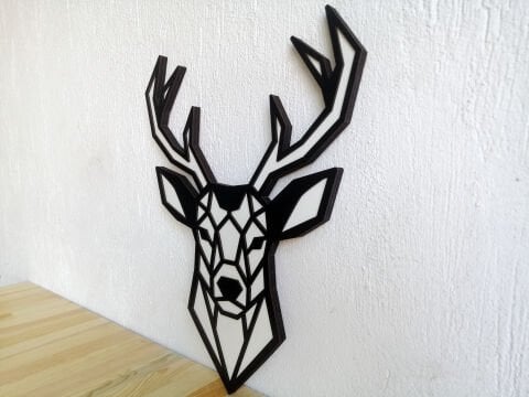 Veika – Geometrik Geyik Figürlü Siyah Beyaz MDF Ahşap Katmanlı Duvar Tablosu | Lazer Kesim