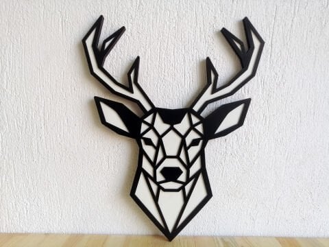 Veika – Geometrik Geyik Figürlü Siyah Beyaz MDF Ahşap Katmanlı Duvar Tablosu | Lazer Kesim