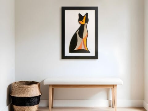 Mau – Geometrik Kedi Figürlü MDF Ahşap Katmanlı Duvar Tablosu | El Boyama & Lazer Kesim