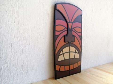 Okha – Geometrik Kabile Maskesi MDF Ahşap Katmanlı Duvar Tablosu | El Boyama & Lazer Kesim