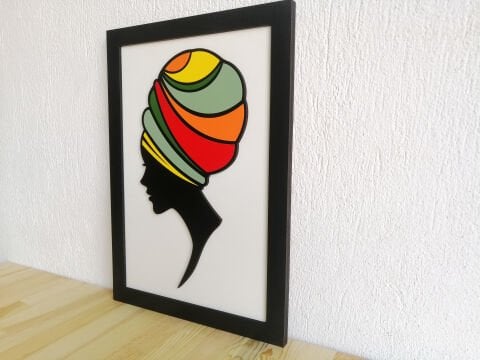 Ethnica – Soyut Yüz Figürlü MDF Ahşap Katmanlı Duvar Tablosu | El Boyama & Lazer Kesim