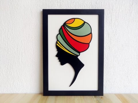 Ethnica – Soyut Yüz Figürlü MDF Ahşap Katmanlı Duvar Tablosu | El Boyama & Lazer Kesim