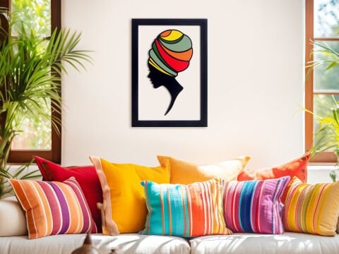 Ethnica – Soyut Yüz Figürlü MDF Ahşap Katmanlı Duvar Tablosu | El Boyama & Lazer Kesim