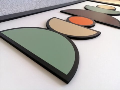 Sora – Doğal Tonlarda Geometrik Formlu MDF Ahşap Katmanlı Duvar Tablosu | El Boyama & Lazer Kesim