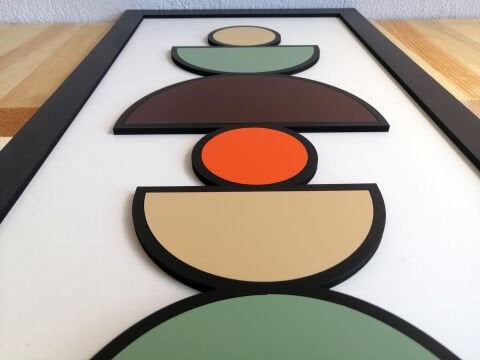 Sora – Doğal Tonlarda Geometrik Formlu MDF Ahşap Katmanlı Duvar Tablosu | El Boyama & Lazer Kesim