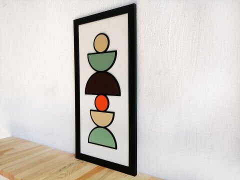 Sora – Doğal Tonlarda Geometrik Formlu MDF Ahşap Katmanlı Duvar Tablosu | El Boyama & Lazer Kesim