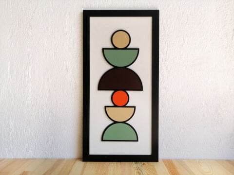 Sora – Doğal Tonlarda Geometrik Formlu MDF Ahşap Katmanlı Duvar Tablosu | El Boyama & Lazer Kesim