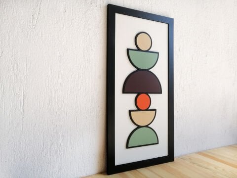 Sora – Doğal Tonlarda Geometrik Formlu MDF Ahşap Katmanlı Duvar Tablosu | El Boyama & Lazer Kesim