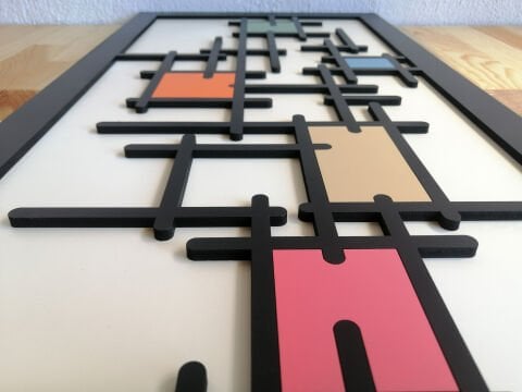 Gridium – Renkli Geometrik MDF Ahşap Katmanlı Duvar Tablosu | El Boyama & Lazer Kesim