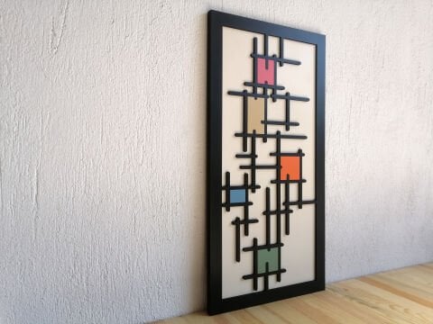 Gridium – Renkli Geometrik MDF Ahşap Katmanlı Duvar Tablosu | El Boyama & Lazer Kesim