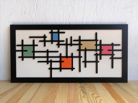 Gridium – Renkli Geometrik MDF Ahşap Katmanlı Duvar Tablosu | El Boyama & Lazer Kesim