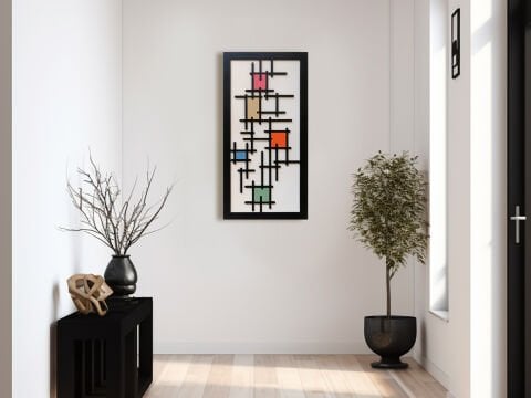 Gridium – Renkli Geometrik MDF Ahşap Katmanlı Duvar Tablosu | El Boyama & Lazer Kesim